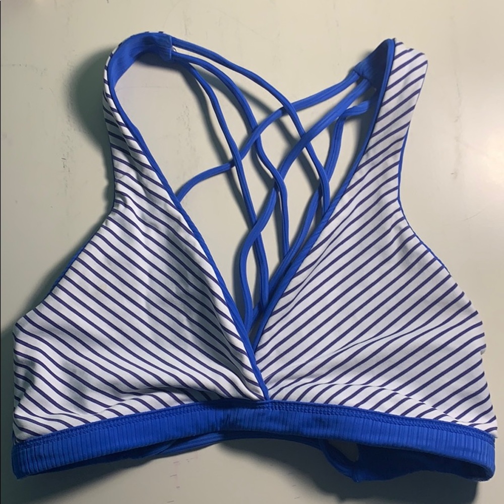 Blue and white striped reversible maaji bikini top